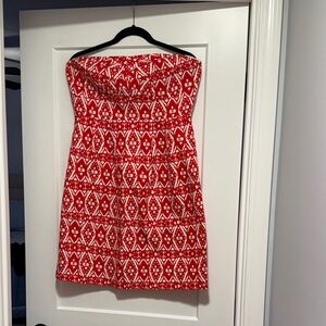 Red and White Strapless Dress